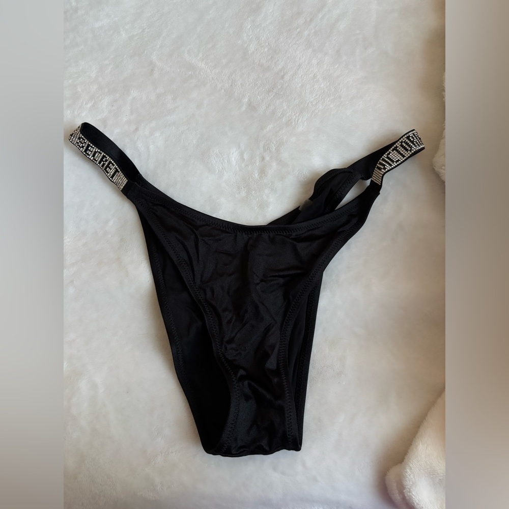 victoria secret black bling strap bikini bottom